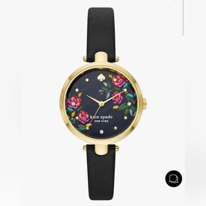 Kate Spade Holland Rose Bush Black Leather Watch